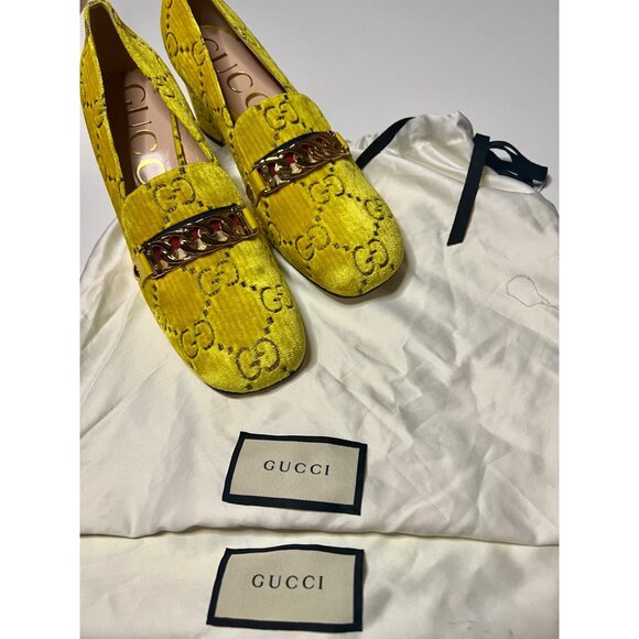 Gucci Yellow Velvet GG Marmont Block Heel Pumps – Size 41 100% Authentic New - Picture 4 of 16